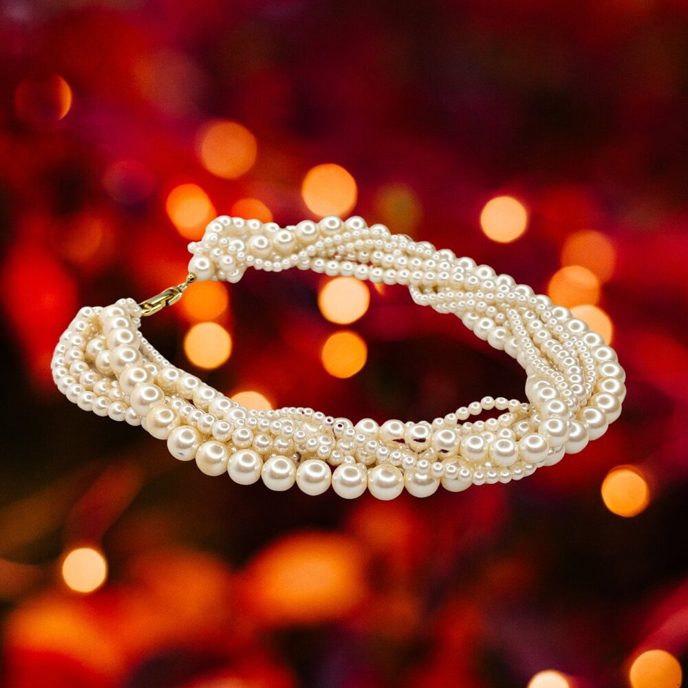 8-Strand Layered Faux Pearl Statement Necklace - Picture 3 of 5